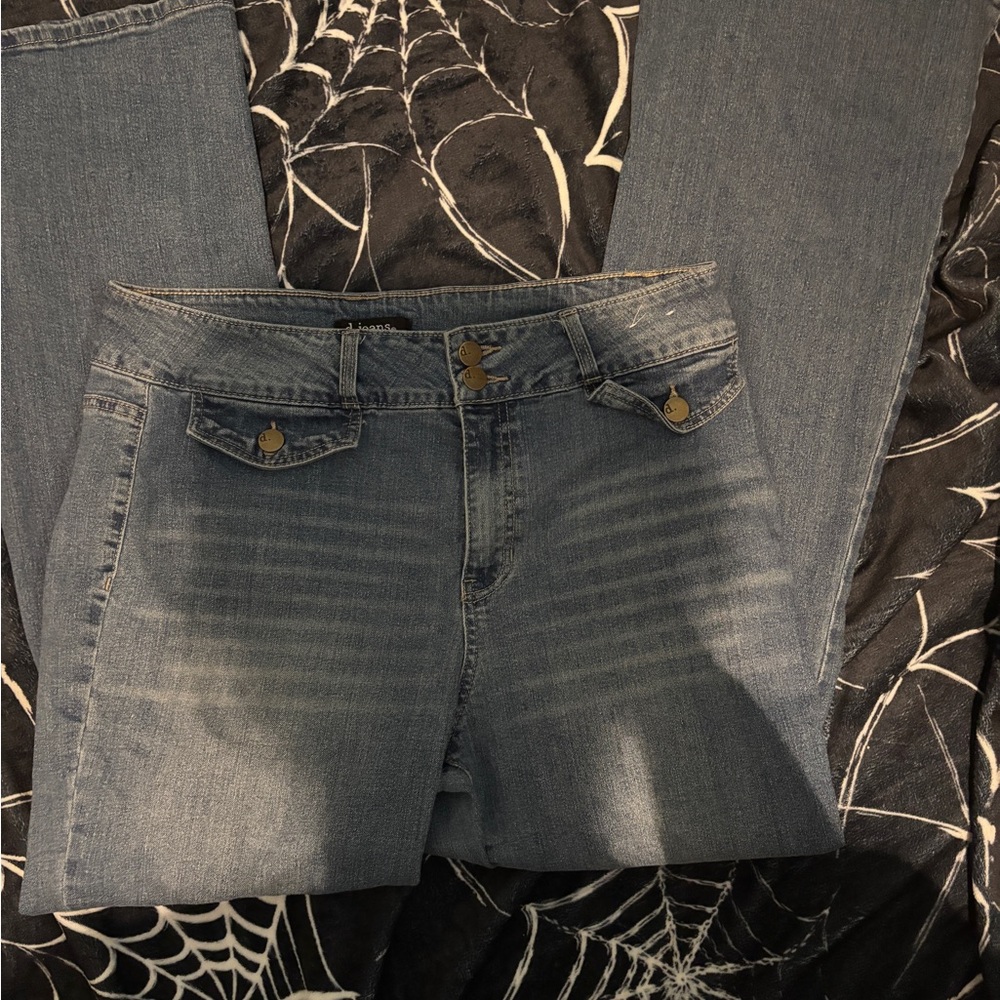 d. jeans Blue Straight Leg Jeans with Distressed Details